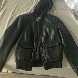 Levi’s hooded faux leather bomber jacket